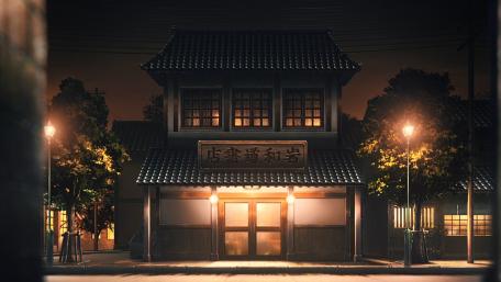 Quiet Lanterns on a Japanese Night Street wallpaper