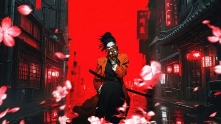 Crimson Oni Samurai of the Neon Night wallpaper