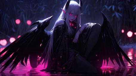 Gothic Succubus in Neon Shadows wallpaper