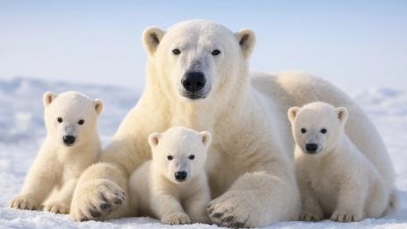 Polar Bear Family in Arctic Snow wallpaper