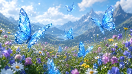 Crystal Butterflies in a Dreamy Spring Meadow wallpaper