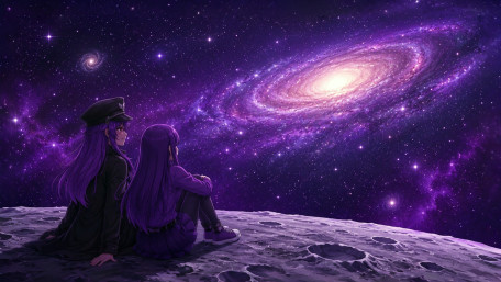 Stargazing under a cosmic sky wallpaper