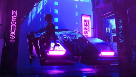 Neon Night Ride in Cyberpunk Alley wallpaper