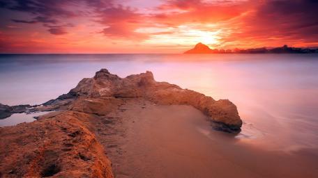 Fiery Coastline Sunset wallpaper