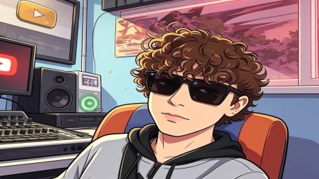Cool Curly Haired Anime Gamer in Neon Room wallpaper