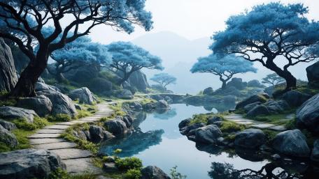 Moonlit River Garden Path wallpaper