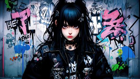 Gothic Rebel in Neon Shadows wallpaper