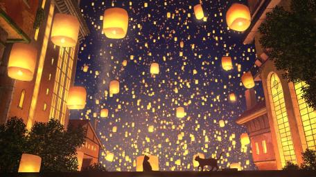 Lantern Dreams Over the Anime City wallpaper