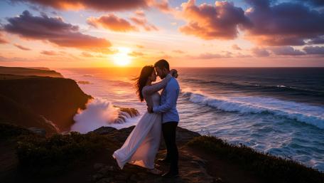 Sunset Embrace Romantic Cliffside wallpaper