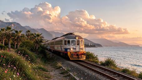Coastal Train at Sunset wallpaper