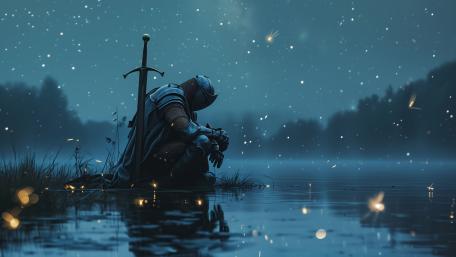Melancholy Knight Beneath Enchanted Nightfall wallpaper
