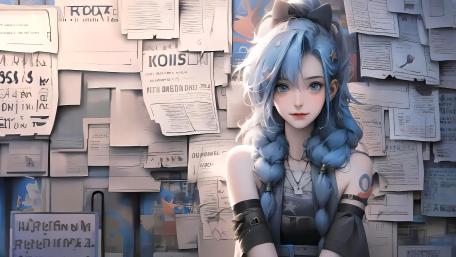 Blue Haired Cat Eared Dreamgirl wallpaper