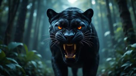 Fierce Black Panther in Mystic Forest wallpaper