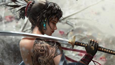 Tattooed Samurai Blade Queen wallpaper