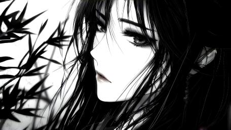 Ethereal Monochrome Anime Portrait wallpaper