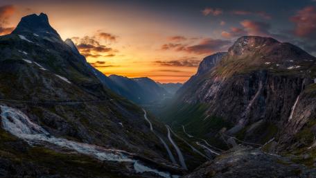 Trollstigen Sunset Over Norway Mountain Pass wallpaper
