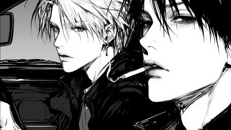 Monochrome Anime Smoke Boys wallpaper