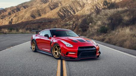Red GT R Widebody on Mountain Road wallpaper