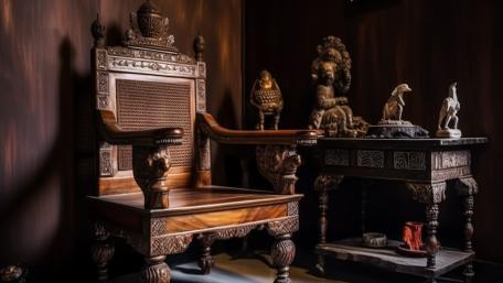 Vintage Rustic Interior With Ornate Handmade Furniture wallpaper