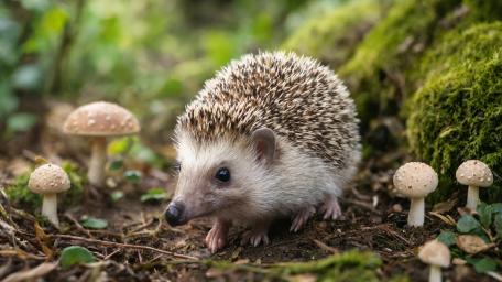 Baby Hedgehog in Mossy Woodland wallpaper