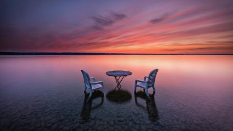 Twilight Lakeside Retreat wallpaper