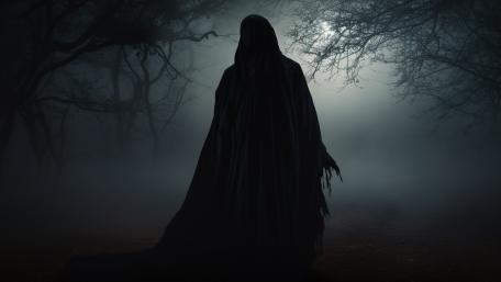 Cloaked Spectre in the Misty Forest wallpaper