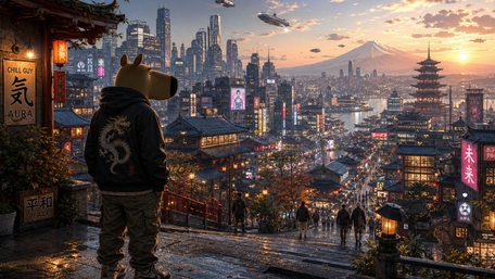 Cyberpunk Dragon City Sunset wallpaper