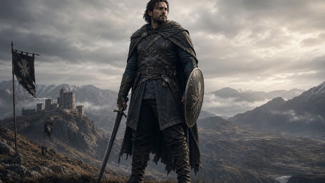 Lone Knight Over Ancient Mountains wallpaper