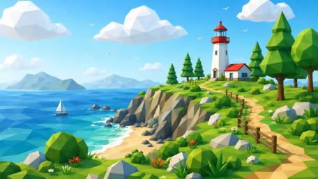 Low Poly Lighthouse Paradise wallpaper