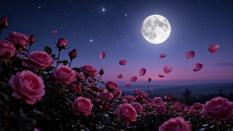 Moonlit Rose Garden Dreamscape wallpaper