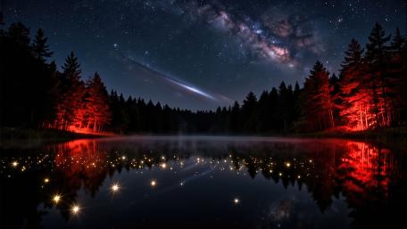 Starlit Forest Lake Glow wallpaper