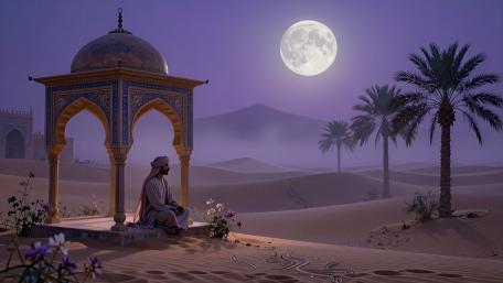 Moonlit Desert Meditation Oasis wallpaper