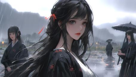 Rainy Kimono Elegance wallpaper
