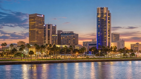 Corpus Christi Waterfront Skyline at Sunset wallpaper