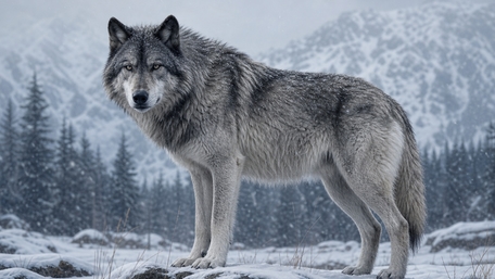 Majestic Gray Wolf in Snowy Wilderness wallpaper