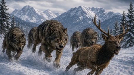 Winter Hunt in the Mountain Wild wallpaper