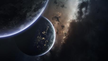 Twin Worlds in Deep Space wallpaper