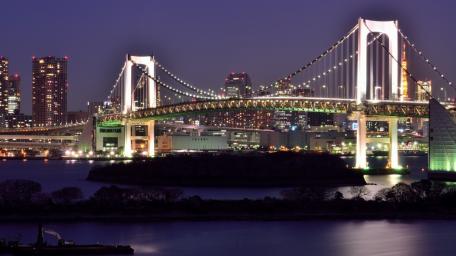 Rainbow Bridge Glowing Over Tokyo Bay wallpaper