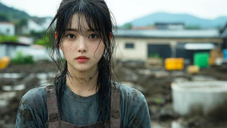 Muddy Rural Portrait of a Young Worker wallpaper