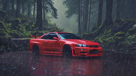 Nissan GT-R in the Rain wallpaper