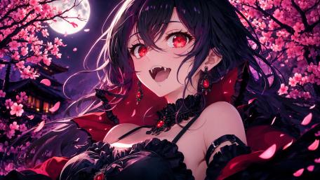 Moonlit Cherry Blossom Vampiress wallpaper