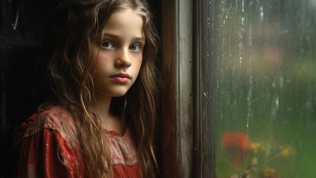 Rainy Window Portrait of Innocent Reflection wallpaper