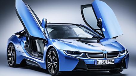 Futuristic Blue BMW i8 Showcase wallpaper