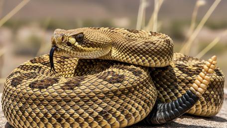 Desert Rattlesnake Coiled in Golden Sand wallpaper