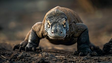 Komodo Dragon Stalking Through Dusty Wilderness wallpaper