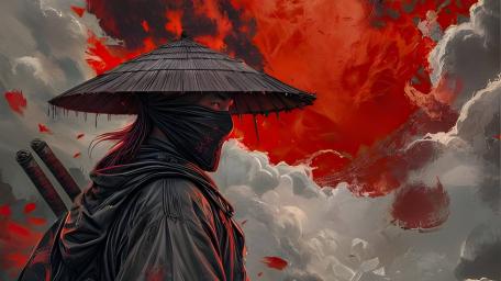 Silent Ronin Beneath Crimson Skies wallpaper