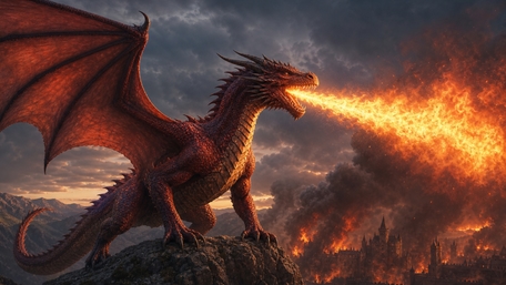 Inferno Dragon Over Burning Kingdom wallpaper