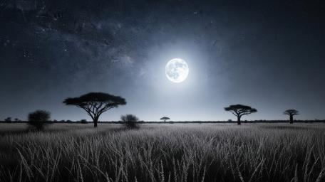 Moonlit Savanna Under Full Moon wallpaper