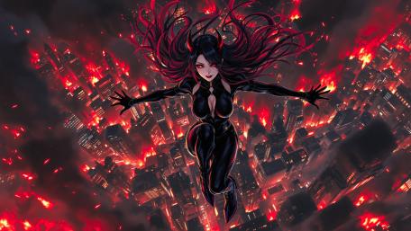 Inferno Queen Above Burning City wallpaper