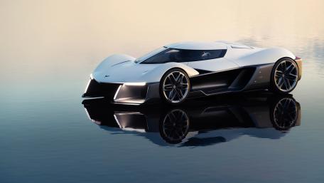 Futuristic Corvette Floating on Glassy Water wallpaper